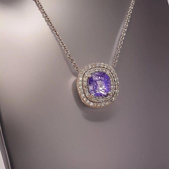 Natural Sapphire Diamond Pendant 18" 14k WG 3.84 TCW Certified 310562 - Picture 8 of 14